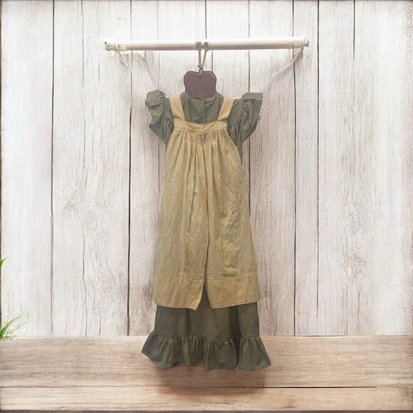 VTG Dress Pinafore Wall Hanging  W/Hat Cottagecore Country Green Gingham - Picture 2 of 13